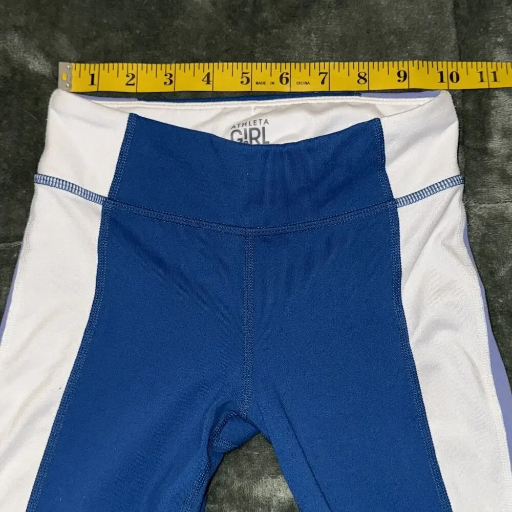 Athleta Girl Leggings M/8-10 Blue White Striped‎ Stretch Activewear Pull-On